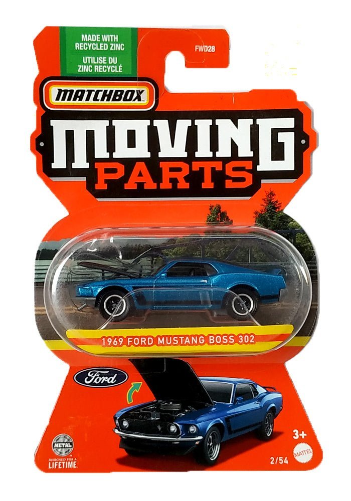 Matchbox Moving Parts 1969 Ford Mustang Boss 302 - Blue - 2022 Card