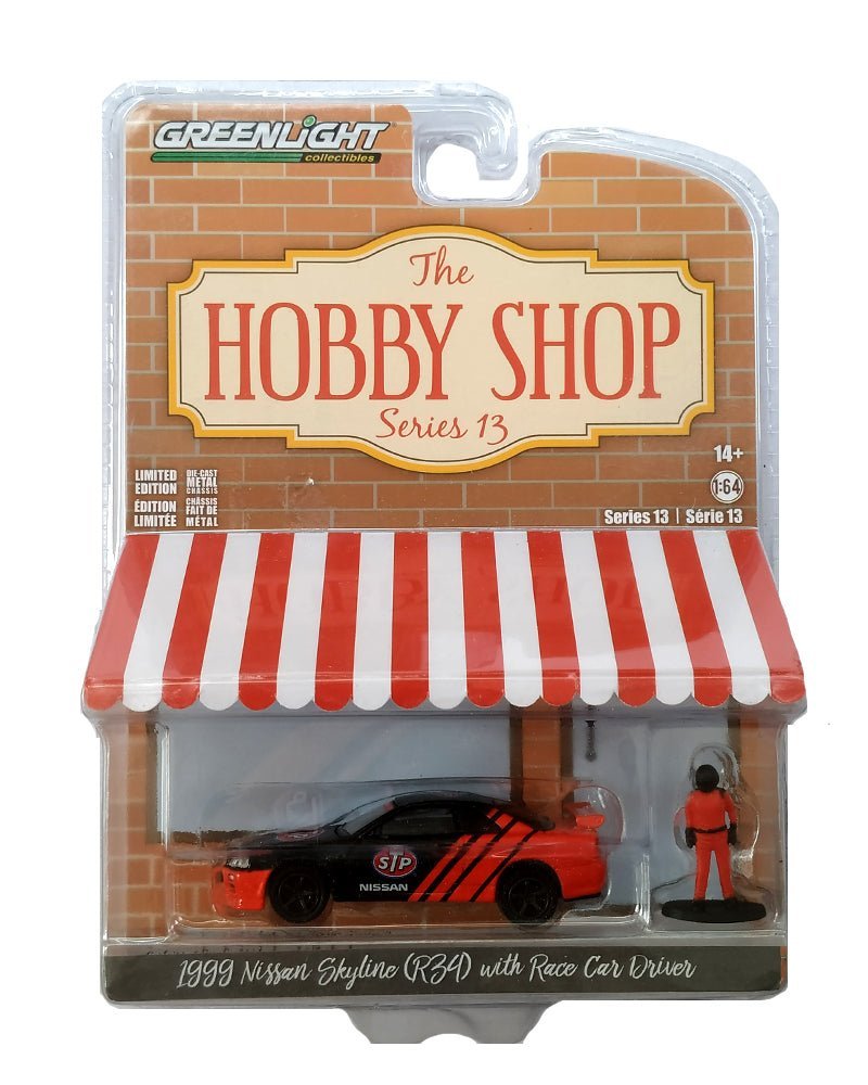 Greenlight The Hobby Shop Series 13 Nissan Skyline (R34) With Race Car Driver