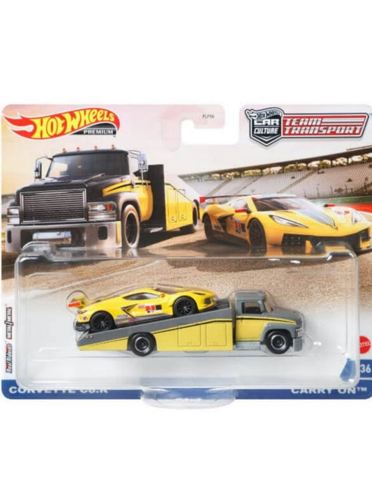 EXCLUSIVE Hotwheels TEAM TRANSPORT Corvette C8.R &amp; Carry on (blister damage)