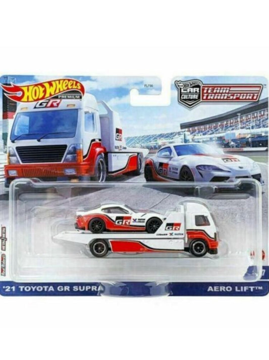 EXCLUSIVE Hotwheels Team Transport 21 Toyota GR Supra & Aero Lift