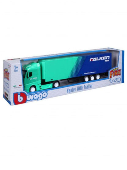 BBURAGO BU31460T MERCEDES ACTROS GIGASPACE HAULER WITH TRAILER FALKEN TIRES 1:43 Modellino