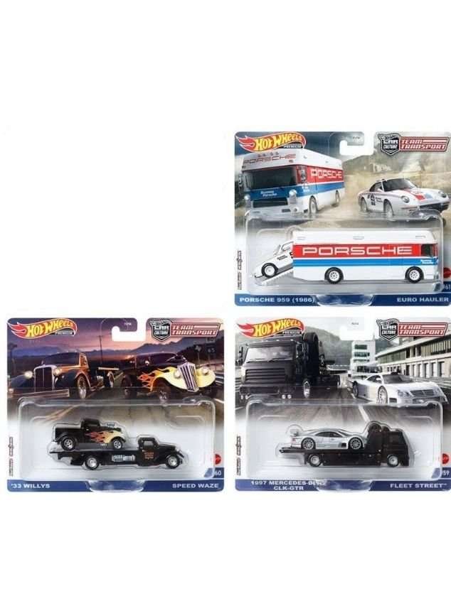 Hotwheels Team transport set of 3(Porsche 959 #61 )(1997 Mercedes Benz #59)(33 willys #60)