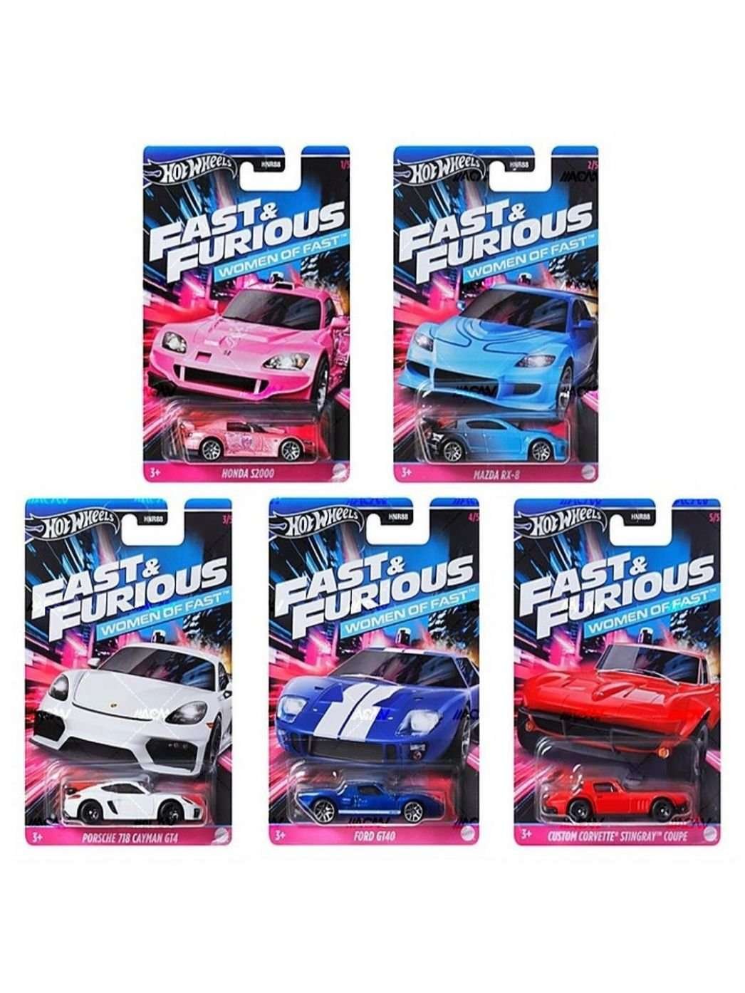 Hotwheels Fast &amp; Furious Women of Fast set of 5 mainline card art 1:64 scale