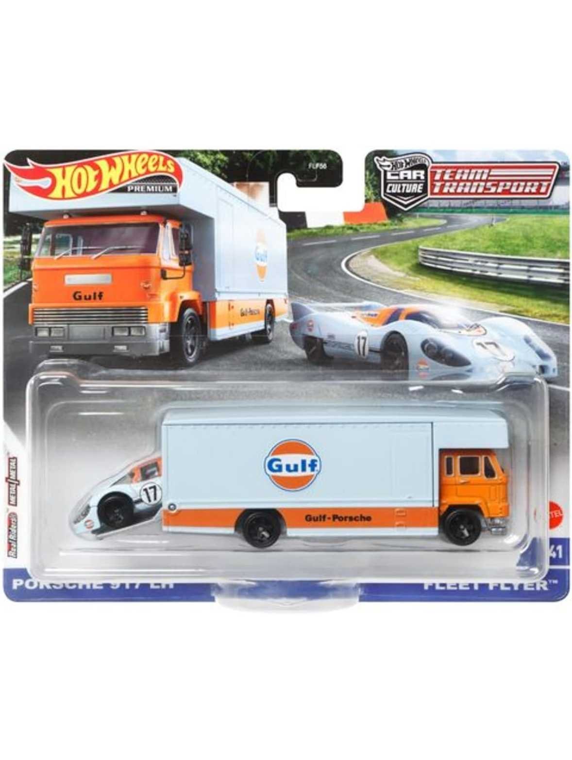 Hotwheels Team Transport Gulf Porsche 917 LH Fleet Flyer,1:64, imported