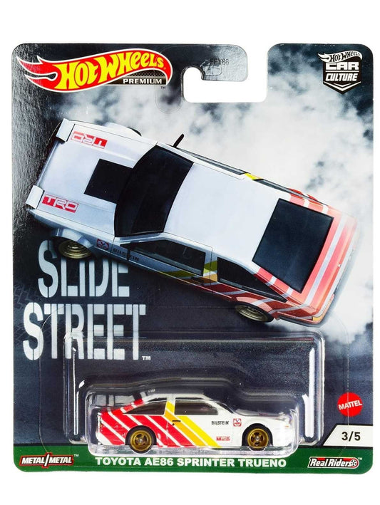 EXCLUSIVE Hotwheels Slide Street Toyota AE86 Sprinter Trueno imported  Premium edition 1:64 scale (blister damage car mint condition)