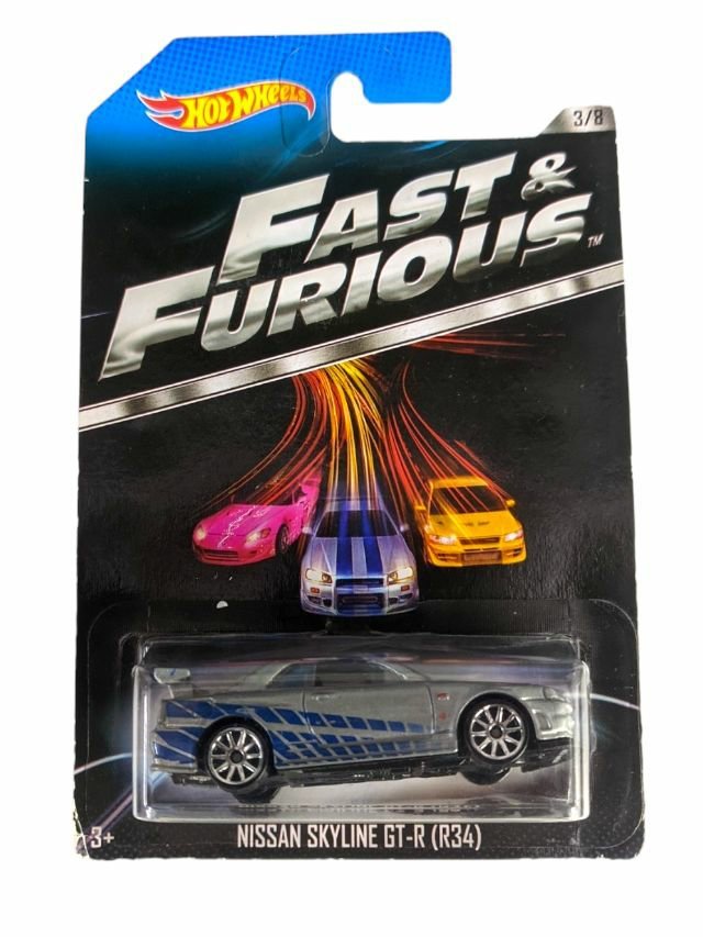 Hotwheels fast and furious Nissan Skyline GTR r34 ( Blister Damage Car is in Mint Condition) Imported Card Art Mainline 1:64 Scale