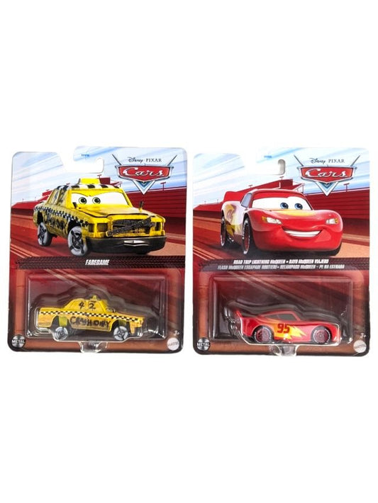 Disney Pixar Cars Faregame & Road Trip Lightning Mc Queen Set Of 2