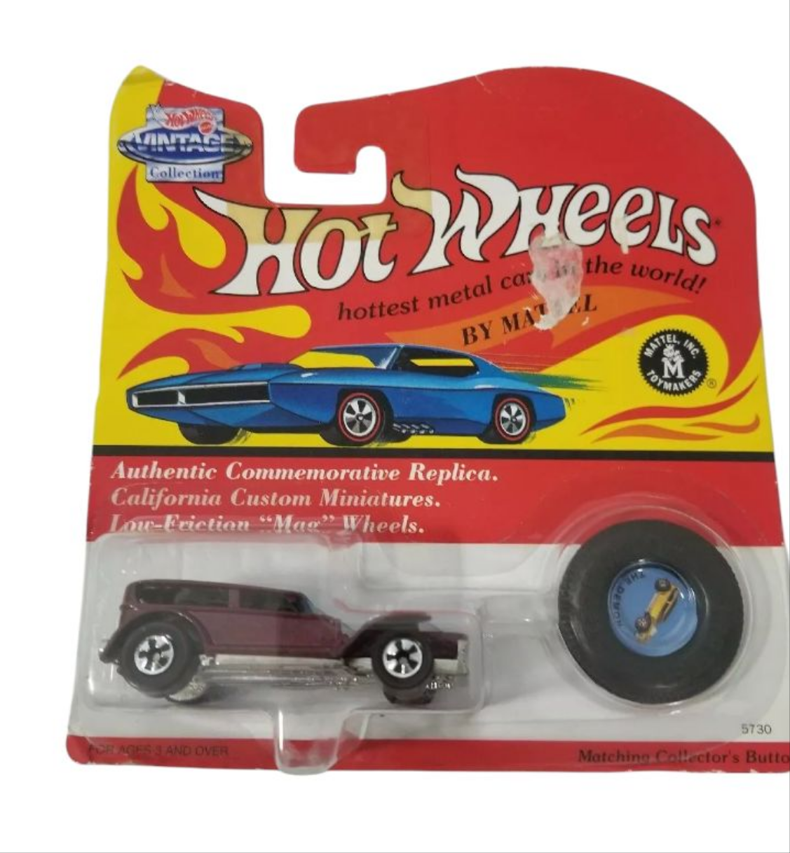 HOTWHEELS 1993 VINTAGE COLLECTION 1969 THE DEMON 5730 GRAY & COLLECTOR'S BUTTON 25th Anniversary Collector's Edition