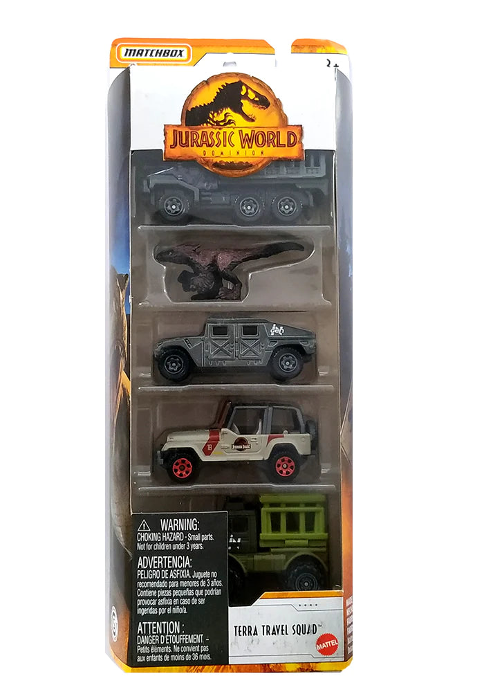 EXCLUSIVES PREOWNED Matchbox Jurassic World Dominion Terra Travel Squad Five pack