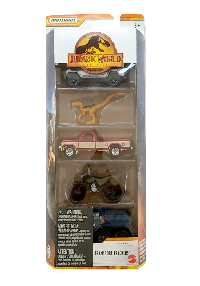 EXCLUSIVES PREOWNED Matchbox Jurassic World Dominion Transport Trackers Five pack