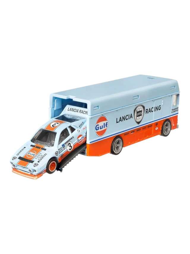 Hotwheels real riders lancia rally 037 euro hauler imported team transport 1:64 scale