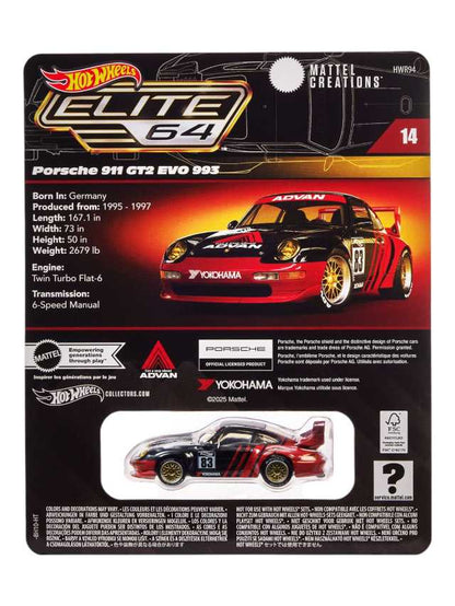 Hot Wheels Collectors
Hot Wheels Elite 64 Porsche 911 GT2 EVO 993 Imported RLC 1:64 Scale pre-order (ETA August 2025))