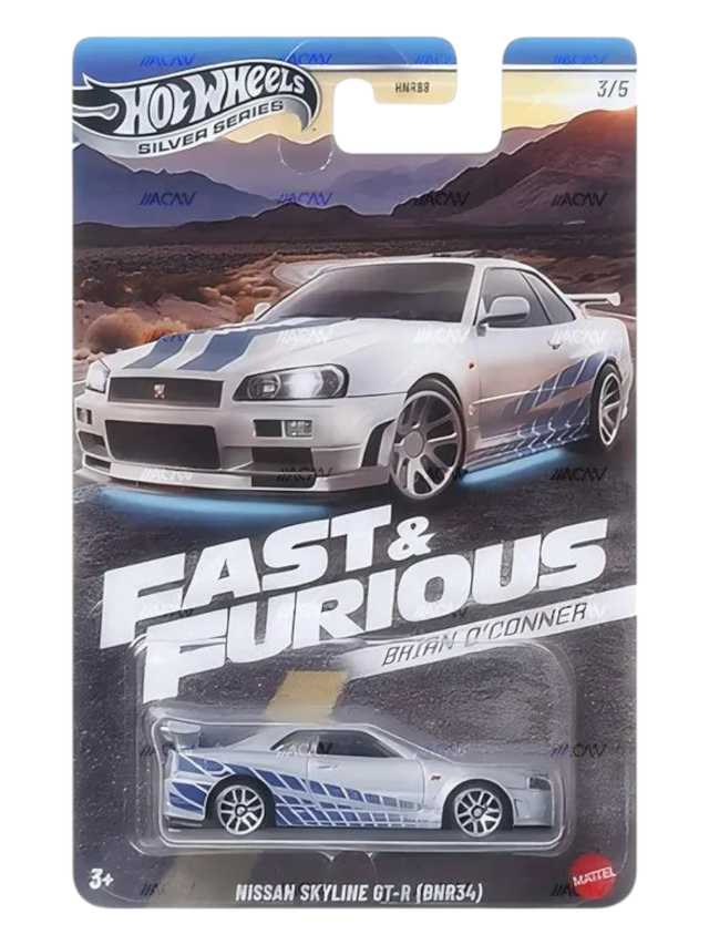 Hotwheels silver Series Fast and Furious brian o'conner cars set of 5 imported mainline card art 1:64 scale