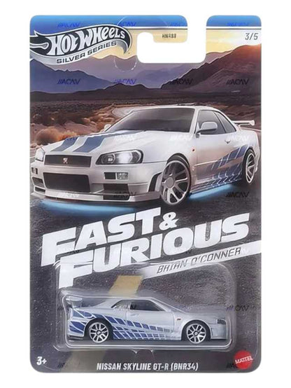 Hotwheels silver Series Fast and Furious brian o'conner cars set of 5 imported mainline card art 1:64 scale