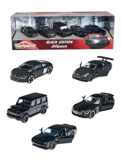 Majorette Black edition giftpack ,5 pack - Audi R8 Coupe, Nissan GT-R Nismo GT3 ,Brabus B63s, Mercedes-AMG GT R,Dodge Challenger SRT Demon.