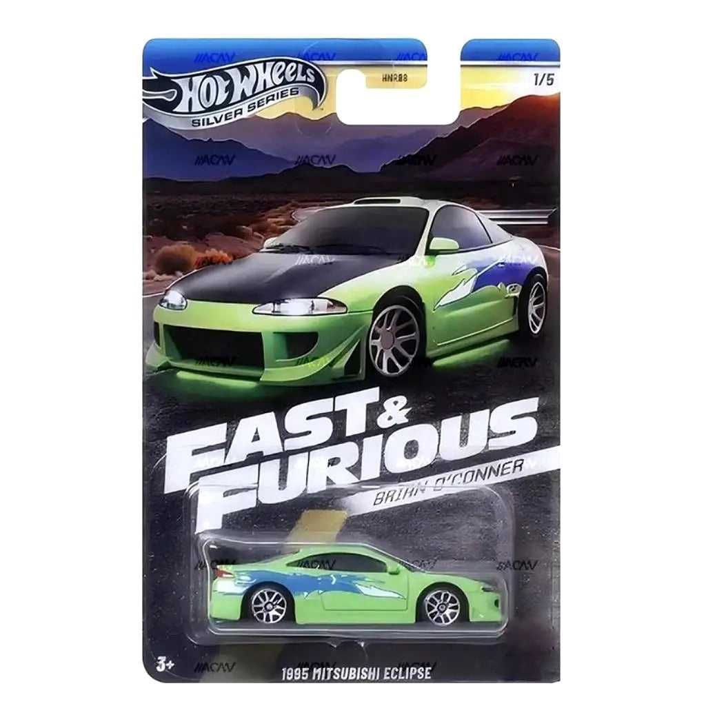 HotWheels Silver Series Fast & Furious Brian O'Conner 1995 Mitsubishi Eclipse Imported Card Art Mainline 1:64 Scale